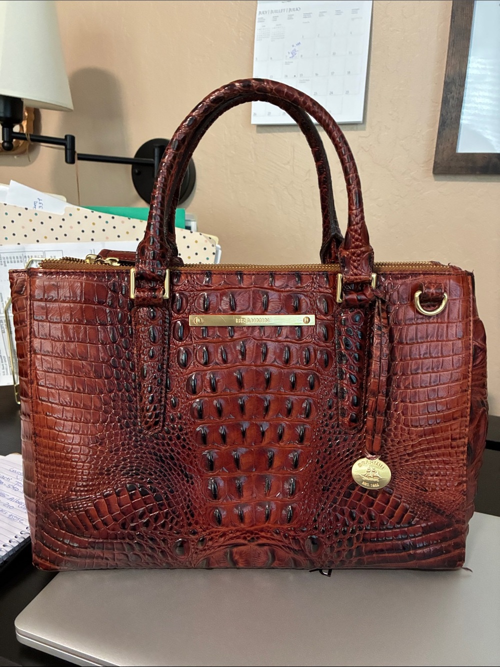 Brahmin Brown Croc-Embossed Leather Satchel with Gold Hardware - Picture 13 of 13